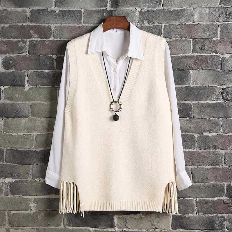 V-neck Sweater Vest Women Casual Loose Fringed Student Knitted Halter Korean Version of The Wild Spring Jumper Girl 210819