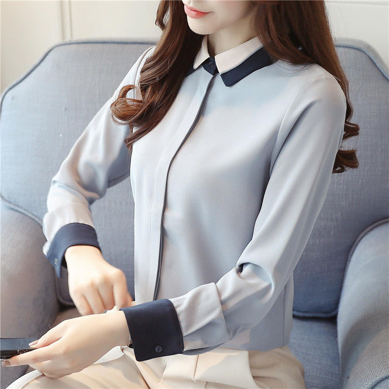 White Shirt Women Long Sleeve Spring Autumn Patchwork Turn-down Collar Ladies Tops Office Lady Chiffon Blouse Plus Size 5XL D196 210512
