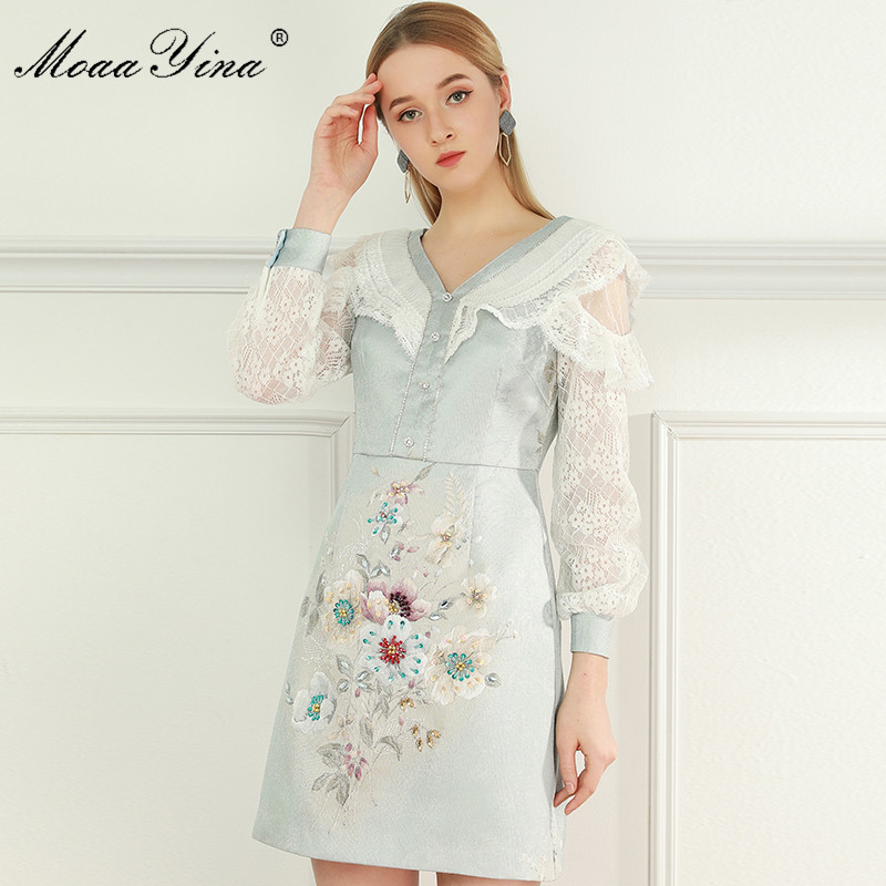 Fashion Designer dress Summer Women's Dress V-neck Beaded Lace Ruffles Long sleeve Flowers Dresses 210524, Mint
Fashion Designer dress Summer Women's Dress V-neck Beaded Lace Ruffles Long sleeve Flowers Dresses 210524, Mint