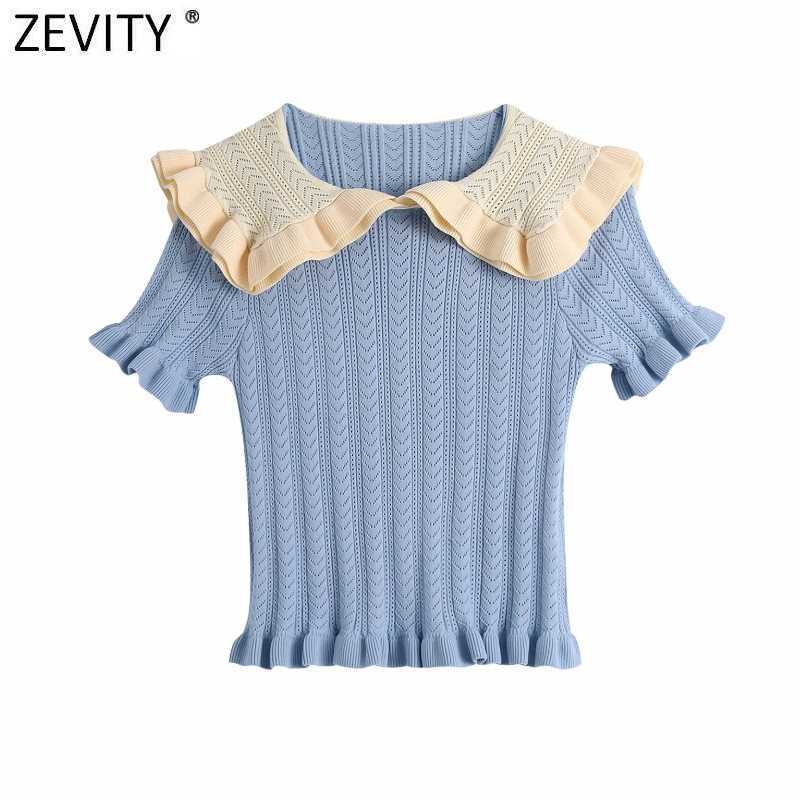 Zevity Women Sweet Ruffles Peter Pan Collar Patchwork Blue Knitting Short Sweater Female Chic Ruched Summer Pullovers Tops SW712 210603, As pic sw712bb
Zevity Women Sweet Ruffles Peter Pan Collar Patchwork Blue Knitting Short Sweater Female Chic Ruched Summer Pullovers Tops SW712 210603, As pic sw712bb