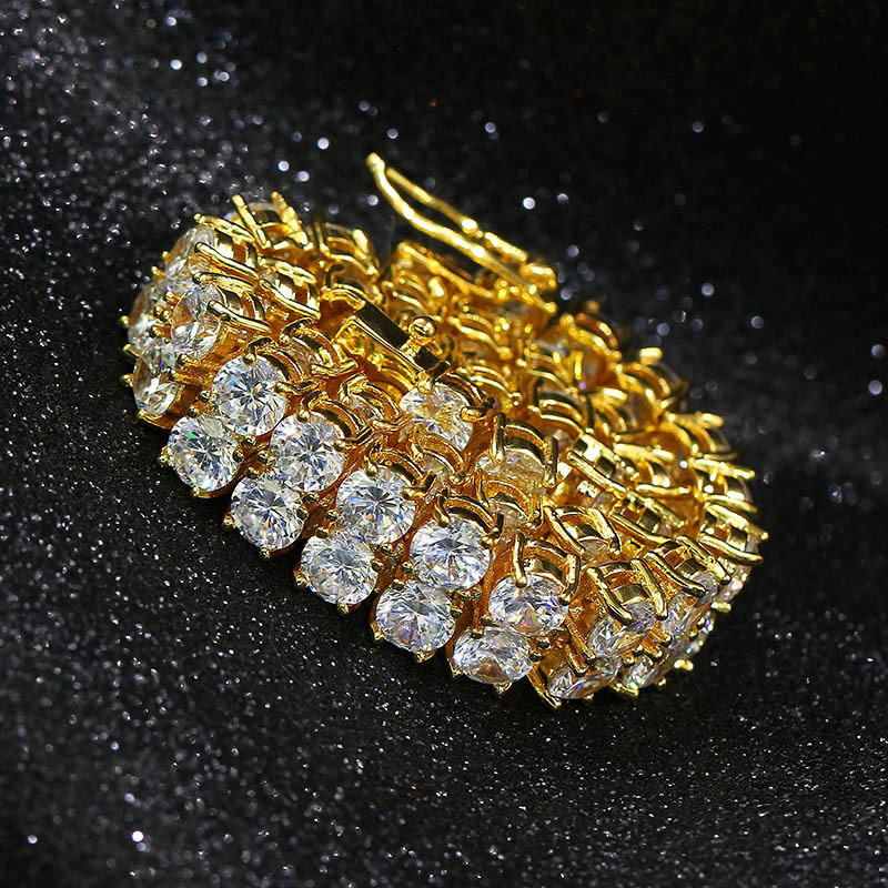 Commodity Hip-hop Micro-inlaid Zirconium Stone Bracelet Both Row Man Gold Bracelet Tennisbracelet