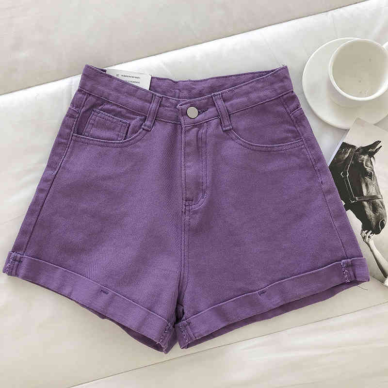 Kimutomo Chic Vintage Purple Denim Shorts Women Summer Korean Style Female High Waist Zipper Fly Wide Leg Pants 210521