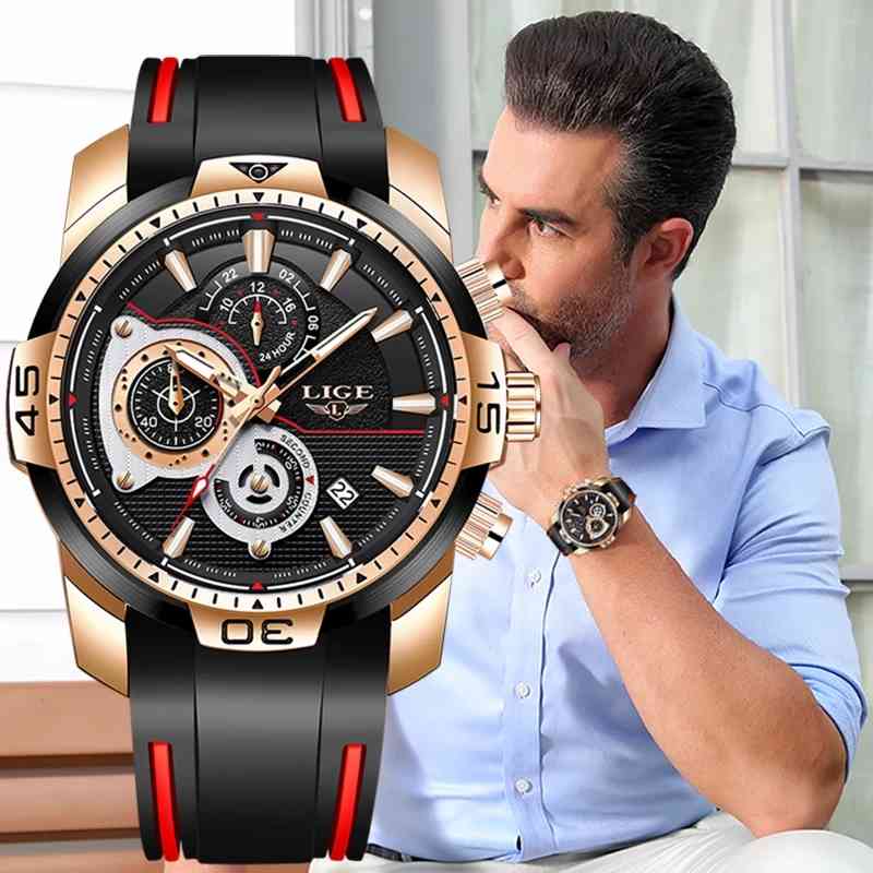 LIGE Luxury Mens Watches Silicone Strap Reloj De Hombre Sports Chronograph Military Waterproof Men Watch Relogio Masculino 210517, S rose black black
LIGE Luxury Mens Watches Silicone Strap Reloj De Hombre Sports Chronograph Military Waterproof Men Watch Relogio Masculino 210517, S rose black black