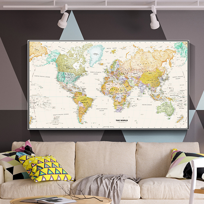 Retro World Map Canvas Painting Posters and Prints Wall Pictures For Living Room Map Art Home Decoration Unframed