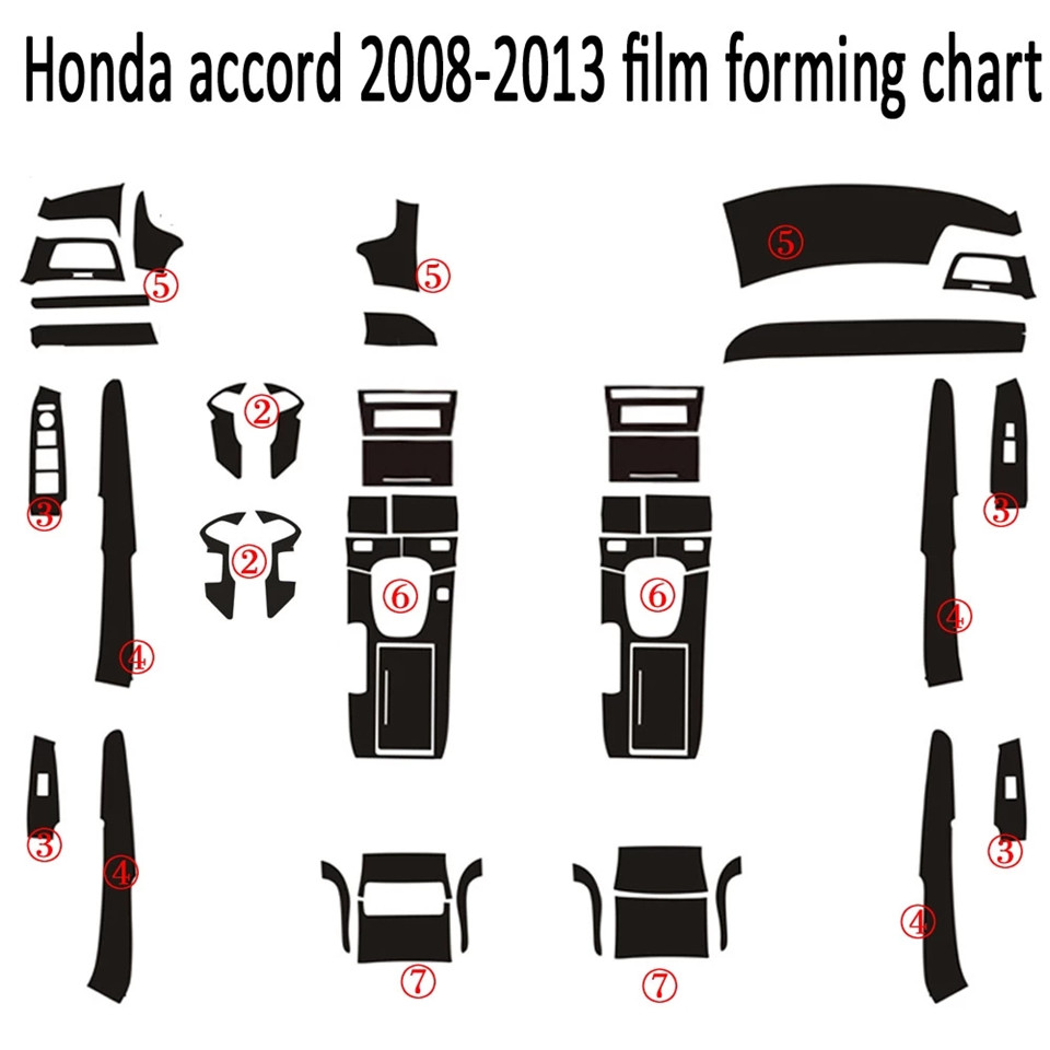 For Honda accord 2008-2013 Interior Central Control Panel Door Handle 5D Carbon Fiber Stickers Decals Car styling Accessorie