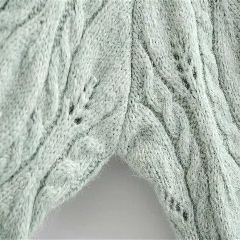 ZA Cable Knit Green Cardigan Women O Neck Long Sleeve Vintage Slim Knitted Tops Woman Fashion Streetwear Fitted Sweaters 210602