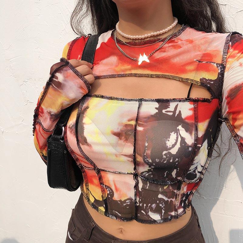 Women's T-Shirt 2021 Women Mesh Winter Fall Hollow Out Bodycon Tie Dye Printed Sexy Party O-Neck Long Sleeve Short Crop Tops Female, White
Women's T-Shirt 2021 Women Mesh Winter Fall Hollow Out Bodycon Tie Dye Printed Sexy Party O-Neck Long Sleeve Short Crop Tops Female, White