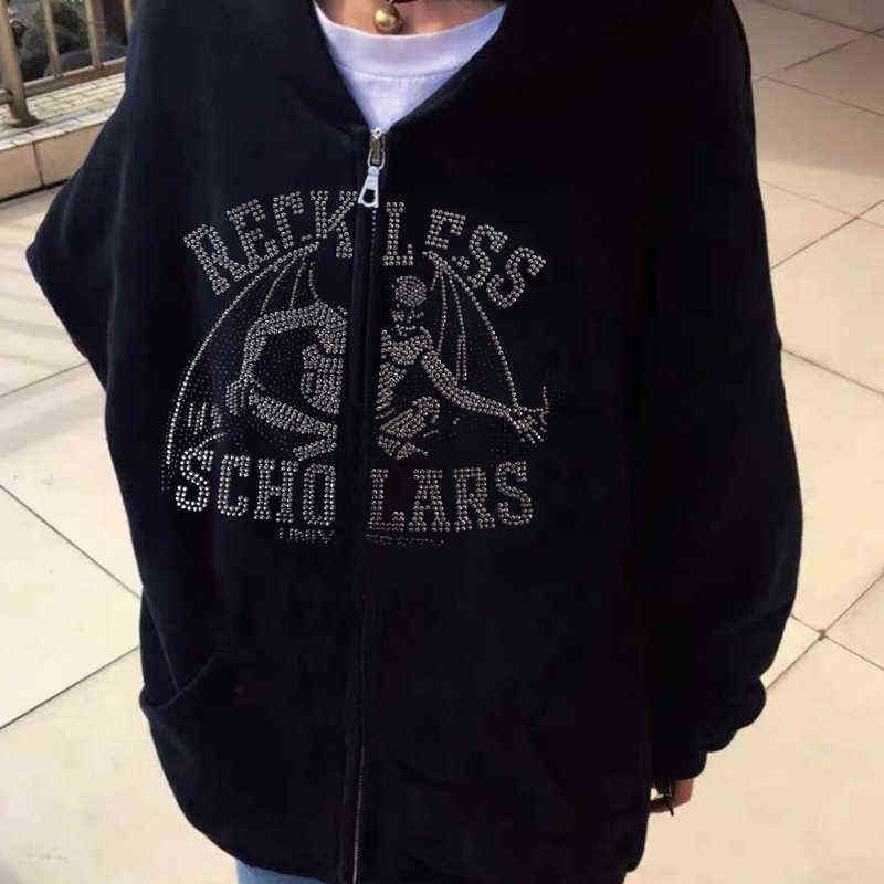 Rhinestone Y2K Sweatshirts recklessscholars print goth Long Sleeve Zip Up Pullovers Top Diamonds Black Grunge Oversized Hoodies G1202
Rhinestone Y2K Sweatshirts recklessscholars print goth Long Sleeve Zip Up Pullovers Top Diamonds Black Grunge Oversized Hoodies G1202