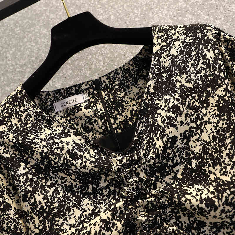 Spring Long Sleeve Chiffon Floral Dress Women Large Size 4XL Medium Length Loose Women's Femme Robe 12933 210427