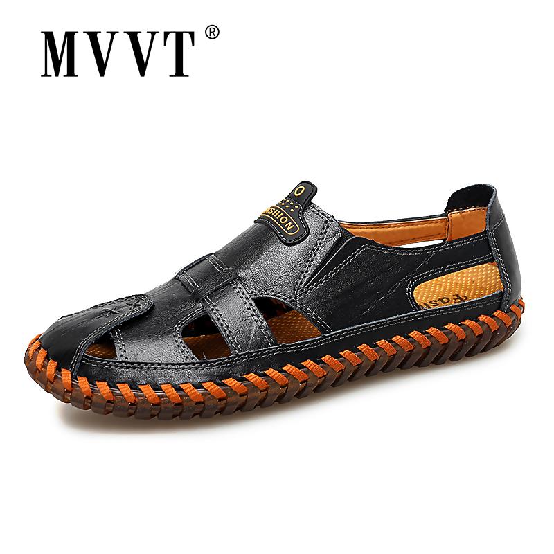 Sandals MVVT Breathable Split Leather Men Hand-made Summer Beach Protective Outdoor, Black
Sandals MVVT Breathable Split Leather Men Hand-made Summer Beach Protective Outdoor, Black