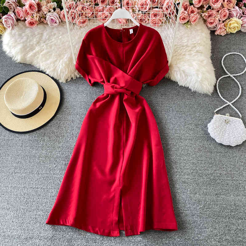 Nomikuma Bow Bandage Slim Waist Elegant Vestidos Femme Korean Short Sleve O-neck Women Dress New Korean Dresses 6F485 210427