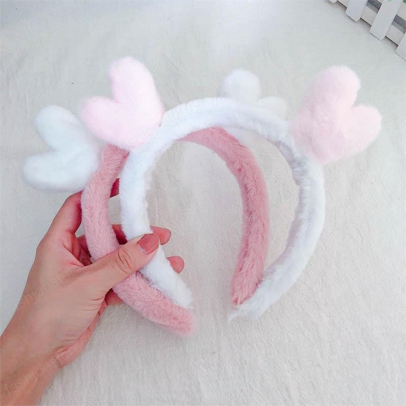 Cute Sweet Love Headband Korean Style Plush Hit Color Head Hoop Girls Autumn Winter Furry Headwear Hair Accessories