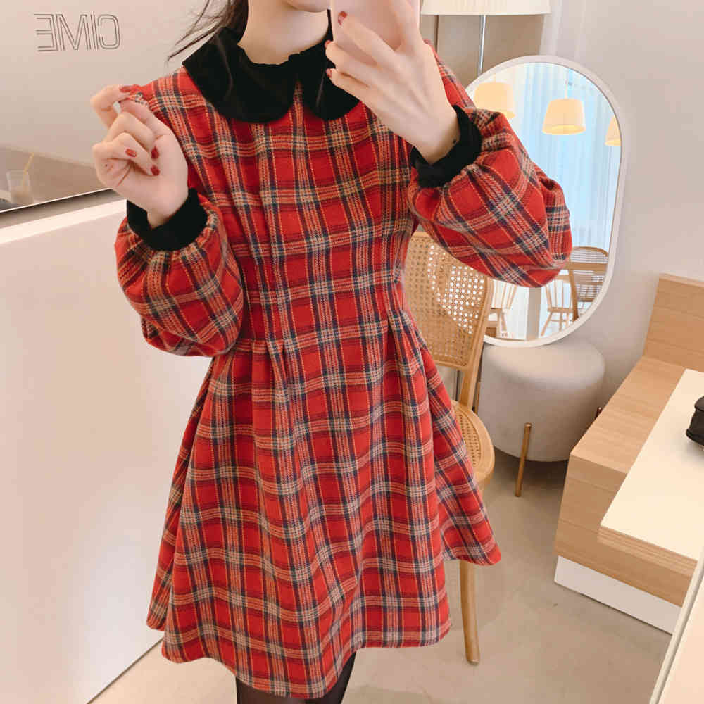 Christmas Spring Girls Women Cotton Long Sleeve Dresses Female Vintage Dress Party Femme Vestido Autumn Winter 210417Z