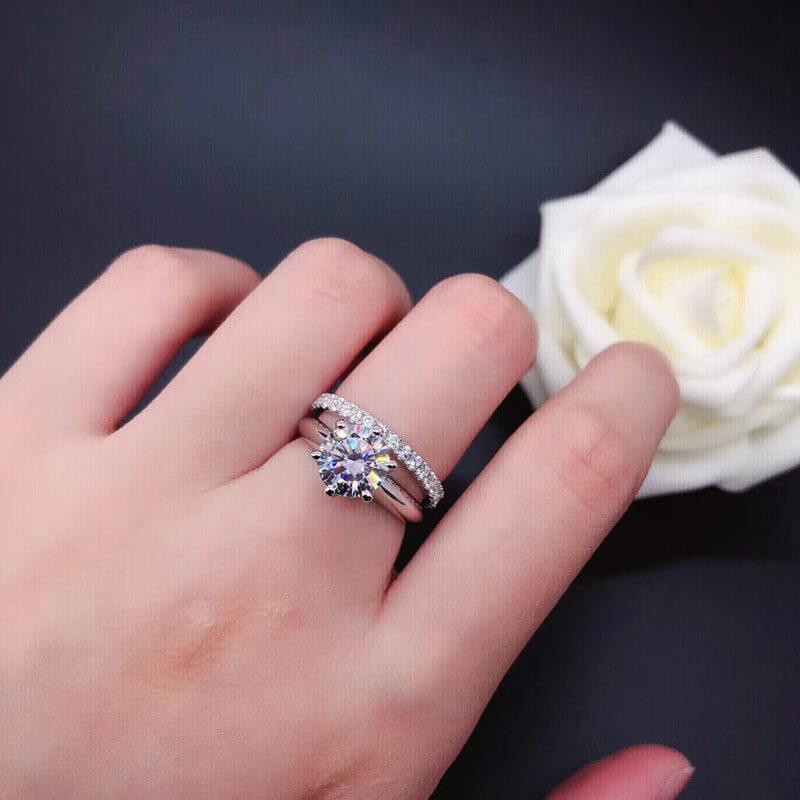 Classical Six Claw Wedding Band Ring Luxury Jewelry Real 925 Sterling Silver Round Cut White Topaz CZ Diamond Party Gemstones Moissanite Women Bridal 