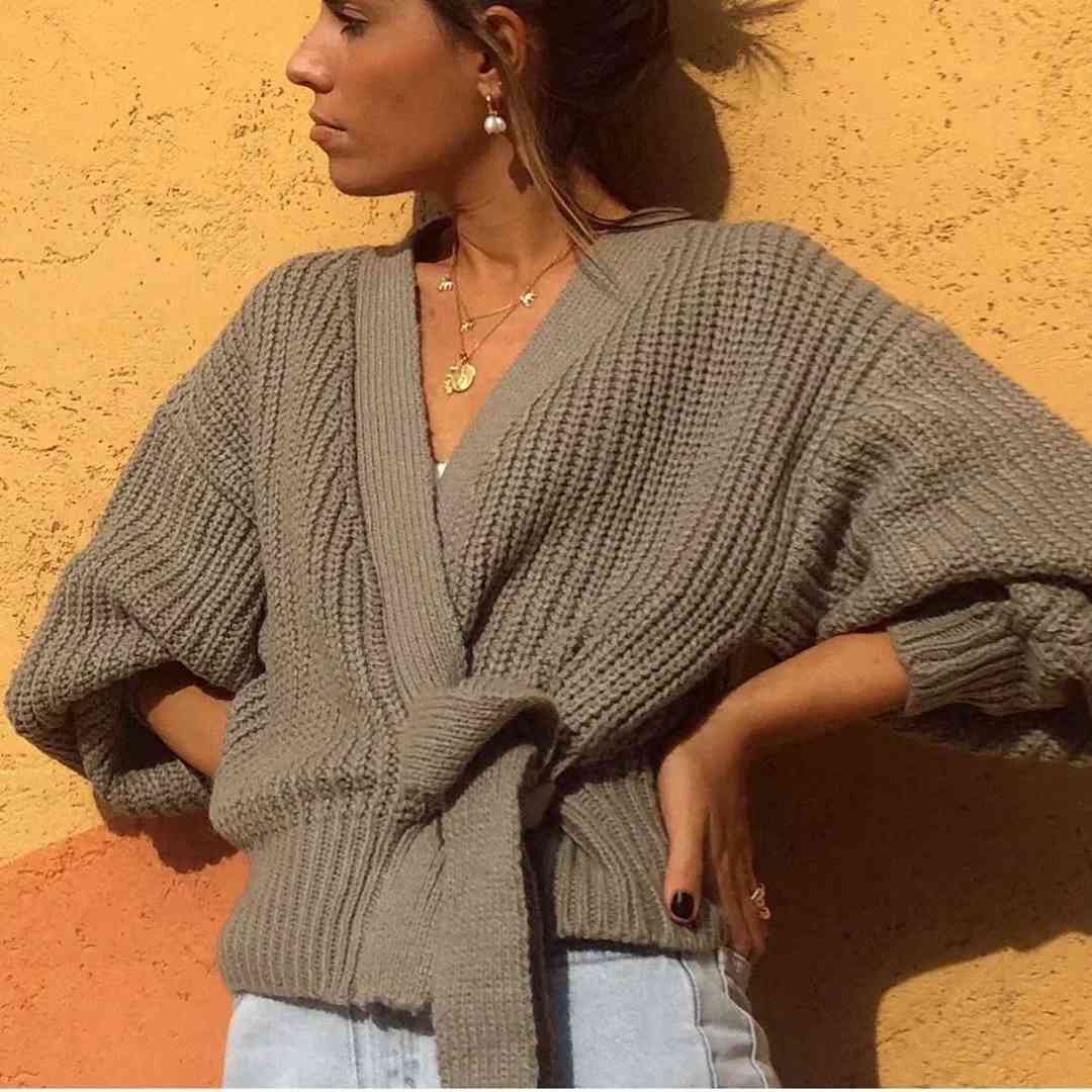 Sexy v neck kntted cardigan women long sleeve bow sweater korean fashion green sweaters fall clothes 210521