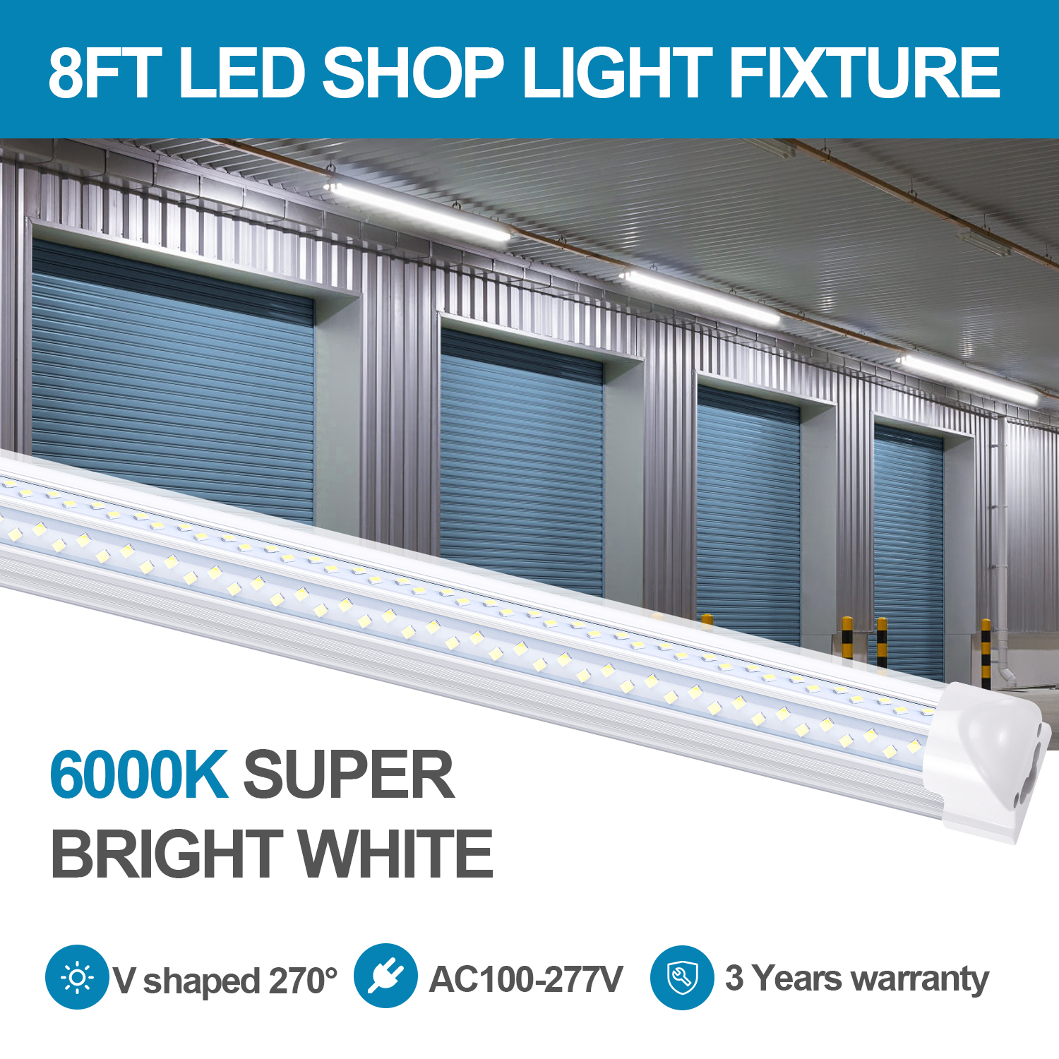 Linkable Shop Light Fixture 2 4 5 6 8 ft T8 LED Tube Integrate V Shape 4ft 8ft Fluorescent Light Replacement led light Fixture Warehouse Garage Lamp