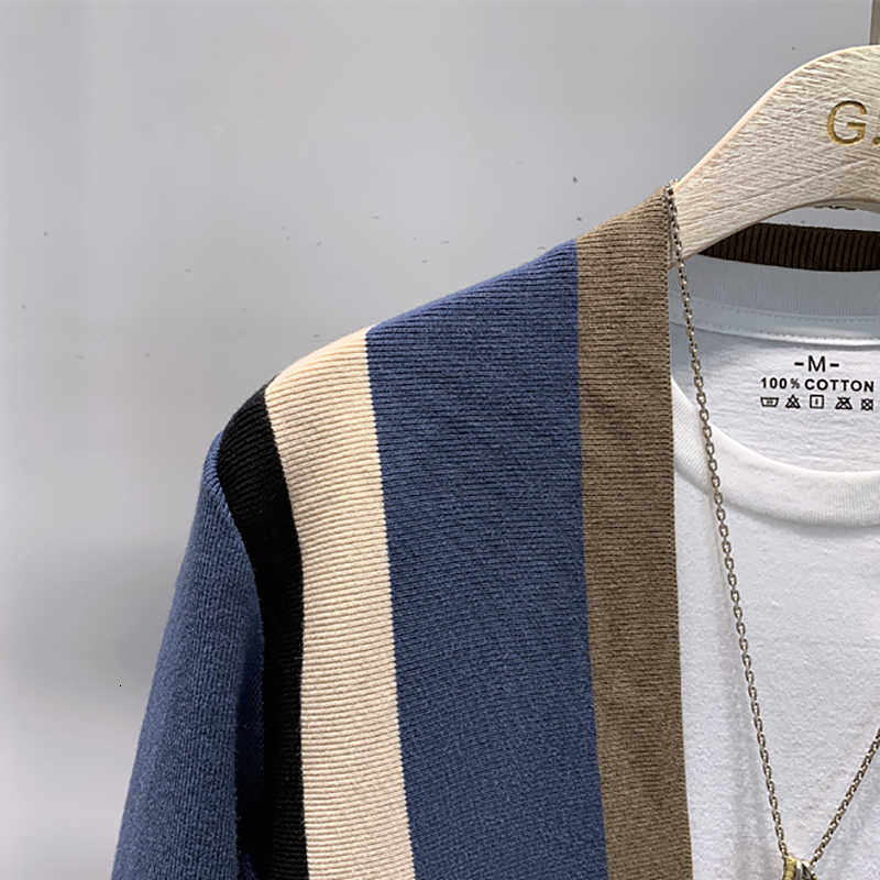 Splicing Contrast Sweater Coat Casual Men Sweatercoat Tricot Cardigan Knitted Sweater Casaco Masculino Hombre Cardigan Sweater 211008