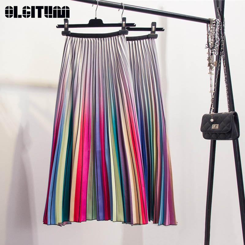 Skirts 2021 Female Rainbow Color Tone Pleat A-Line Skirt Chic Wind Gradient Satin Long Pleated SK375
Skirts 2021 Female Rainbow Color Tone Pleat A-Line Skirt Chic Wind Gradient Satin Long Pleated SK375