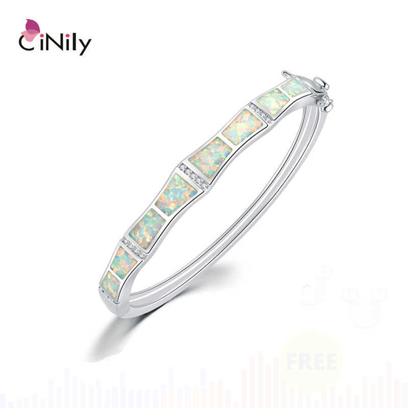 

Cinily Plus Size White & Blue Fire Opal Stone Cz Crystal Filled Bangles Silver Plated Bohemia Boho Vintage Luxury Jewelry Woman Q0720