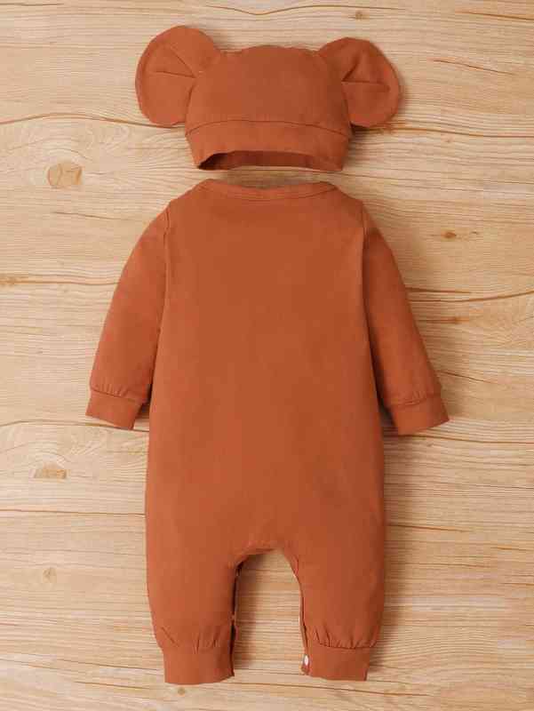 Baby Cartoon Elephant Print Jumpsuit & Hat SHE