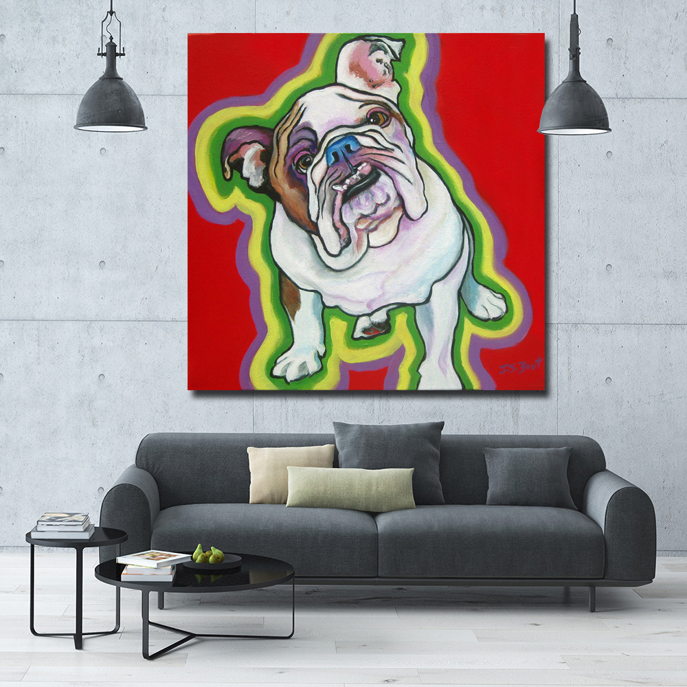 SELFLESSLY Large size Print Oil Painting Canvas painting French Bulldog Home Decorative Wall Pictures For Living Room Unframed