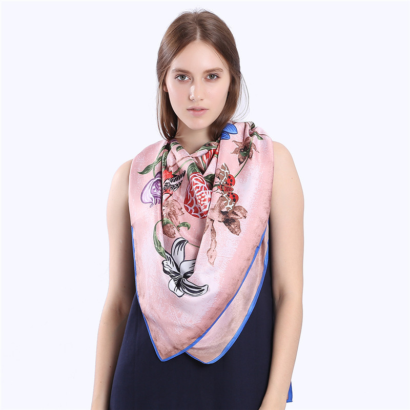 130cm New Silk Scarf Square Floral Horse Print Shawl Beach Towel Fashion Handkerchief