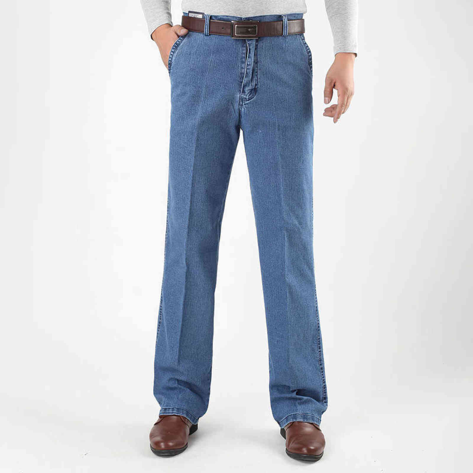 Size 30-45 Men Business Jeans Classic Male Stretch Jeans Plus Size Baggy Straight Men Denim Pants Cotton Blue Work Jeans Men 211120