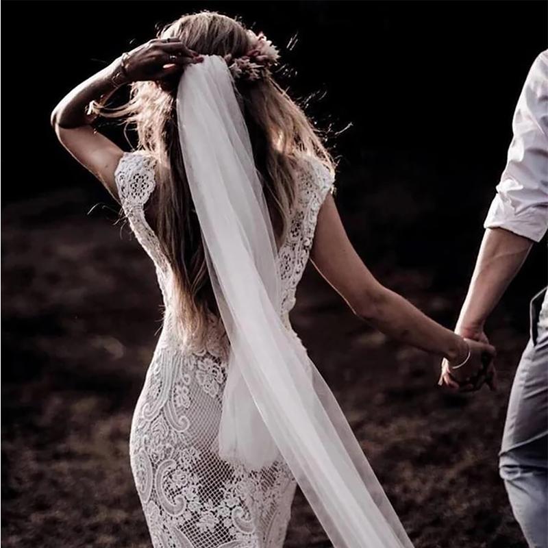 Bohemian pastrol Wedding Dress Cap Sleeve V Neck Crochet Cotton Lace Country mermaid Backless bridal gowns abito sposa pizzo