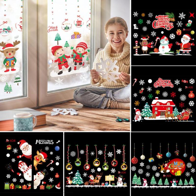 Christmas Decorations Wall Window Stickers Marry Decoration For Home 2021 Ornaments Xmas Navidad Gift Year 2022