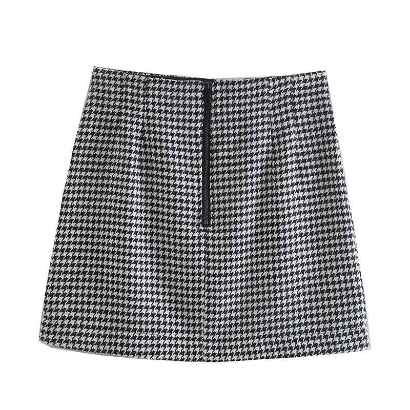 Vintage Women Houndstooth Tweed Mini Skirts Summer Fashion Ladies High Waist Slim Skirt Casual Female Chic Bottoms 210430