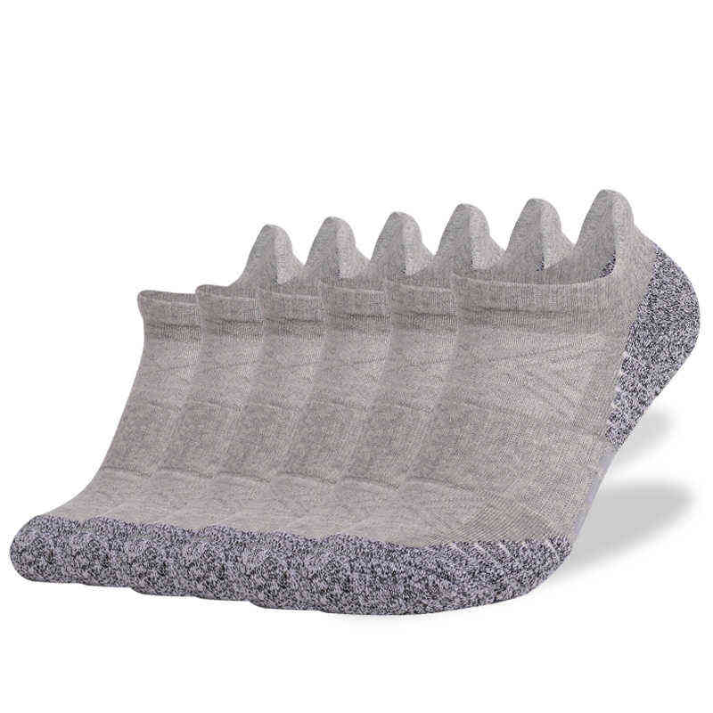 6 Pairs Mens Cushion Ankle Socks Gray White Black Color Low Cut Comfort Breathable Casual Cotton Running Sport Women Socks H1208