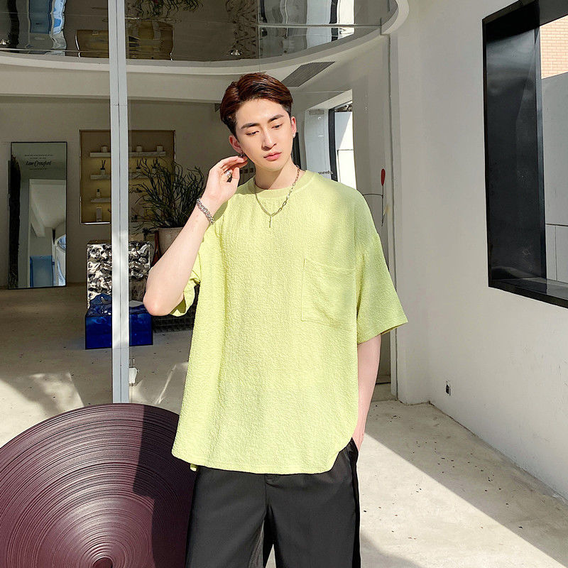 IEFB Summer Half Sleeve Fashion Minimalist Style Single Pocket T-shirt Men's Loose Round Neck Casual Tops Loose Big Size 9Y7378 210524