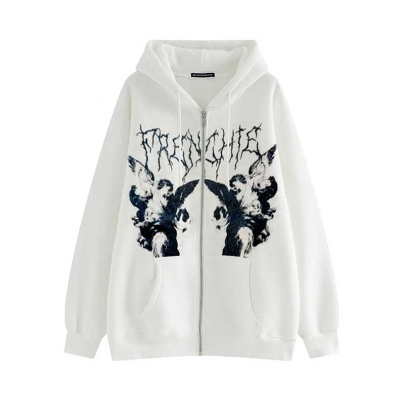 Y2K Hoodie Clothe Zipper Hoodies Coat Hip Hop Streetwear Sweatshirt Angel Print Goth Harajuku Grunge Jacket Outwear 210910