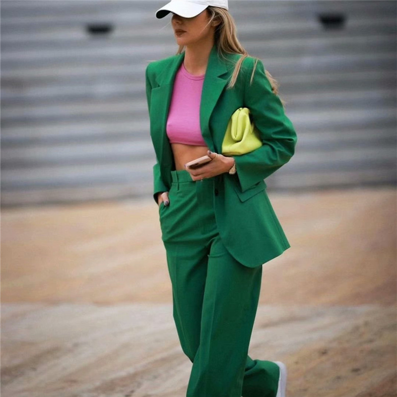 Casual Woman Green Long Sleeve Blazer Spring Fashion Ladies Loose Streetwear Outwear Female Elegant Solid Button Jacke 210515