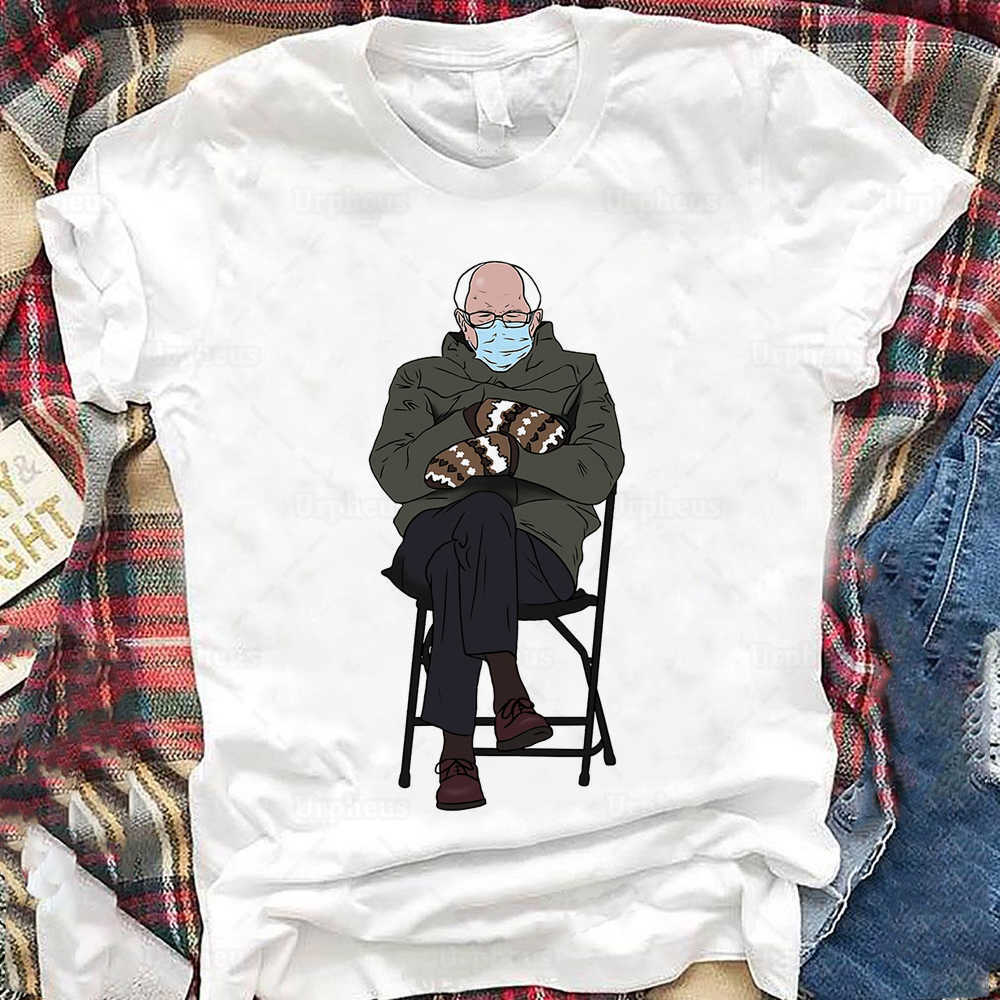 Bernie Sanders Mittens T Shirt Inauguration Day Bernie Mood Graphic Cotton Tees X0628