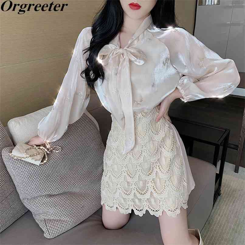 Spring 2 Piece Set Women Korean Sweet Bow Lace-Up Floral Embroidery Satin Shirt + High Waist Mini Bodycon Lace Skirts Sets 210602, Beige
Spring 2 Piece Set Women Korean Sweet Bow Lace-Up Floral Embroidery Satin Shirt + High Waist Mini Bodycon Lace Skirts Sets 210602, Beige