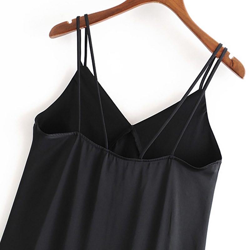 Black Color Sexy Spaghetti Strap Silk Dress Women Fashion V Neck Midi Lady Split Stain Party Female Vestiti Donna 210515