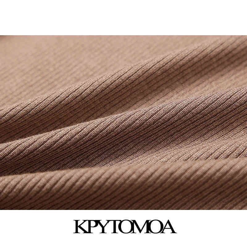 Women Chic Fashion Fitted Cropped Knitted T-Shirt Vintage Square Collar Long Sleeve Female Tops Mujer 210416