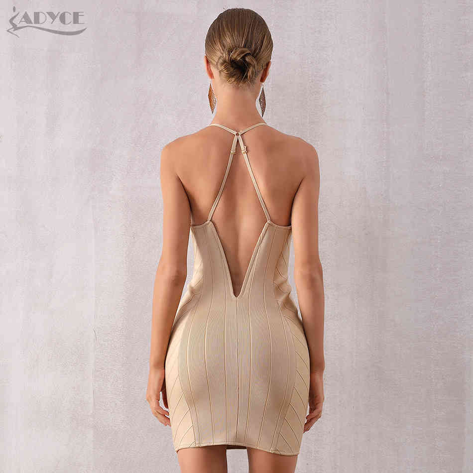 Summer Nude Bandage Dress Women Sexy Sleeveless Backless Spaghetti Strap Club Celebrity Evening Runway Party Dres 210423