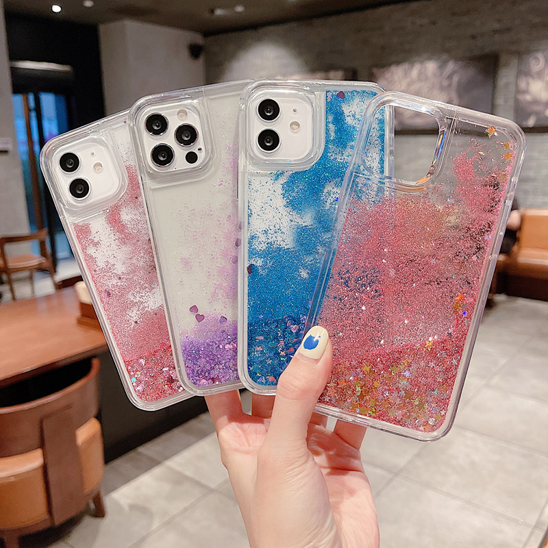 Fashion Quicksand Soft TPU Cases For Iphone 16 15 14 Pro MAX 13 12 11 XR XS X 8 7 6 5 Plus Stars Liquid Starry Bling Glitter Heart Love Floating Clear