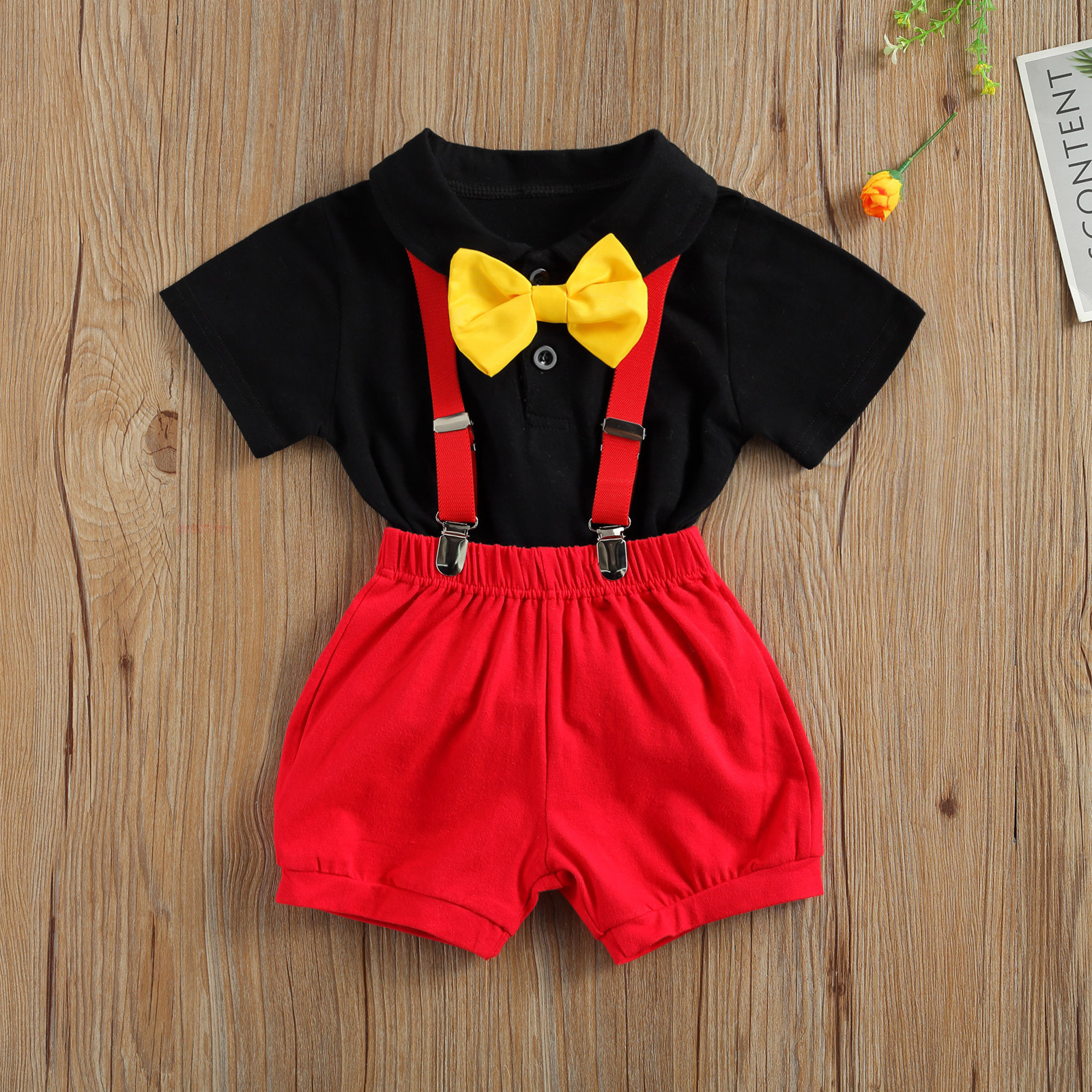 0-24M Summer Infant born Baby Boy Gentleman Suit Outfits Bow Tie Black Romper Suspenders Short Pants Clothes Set 210515