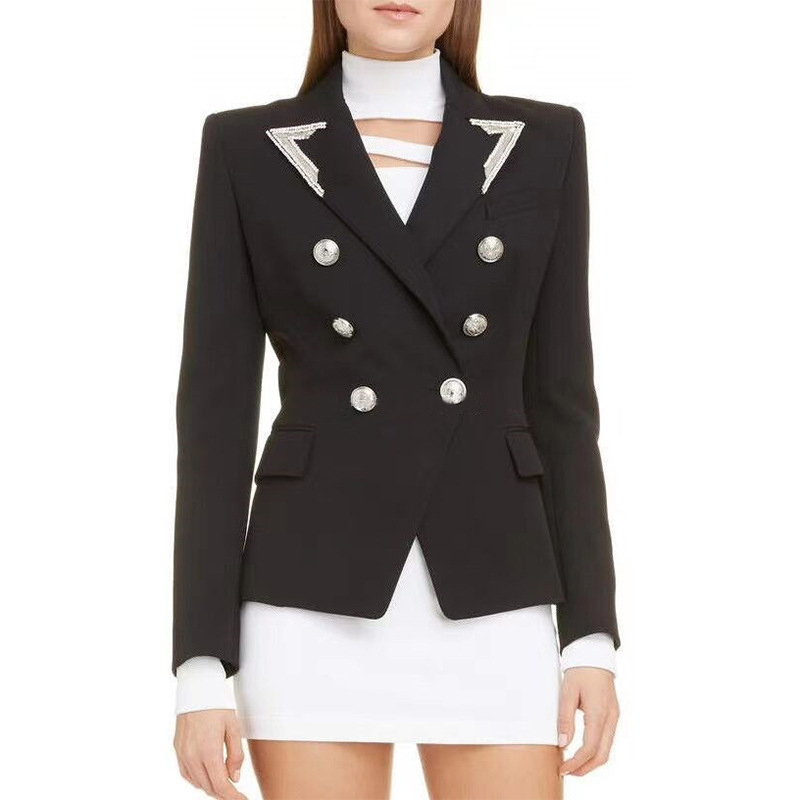 HIGH STREET Designer Blazer Women's Strass Beading Collar Double Breasted Lion Buttons Jacket 210521, White
HIGH STREET Designer Blazer Women's Strass Beading Collar Double Breasted Lion Buttons Jacket 210521, White