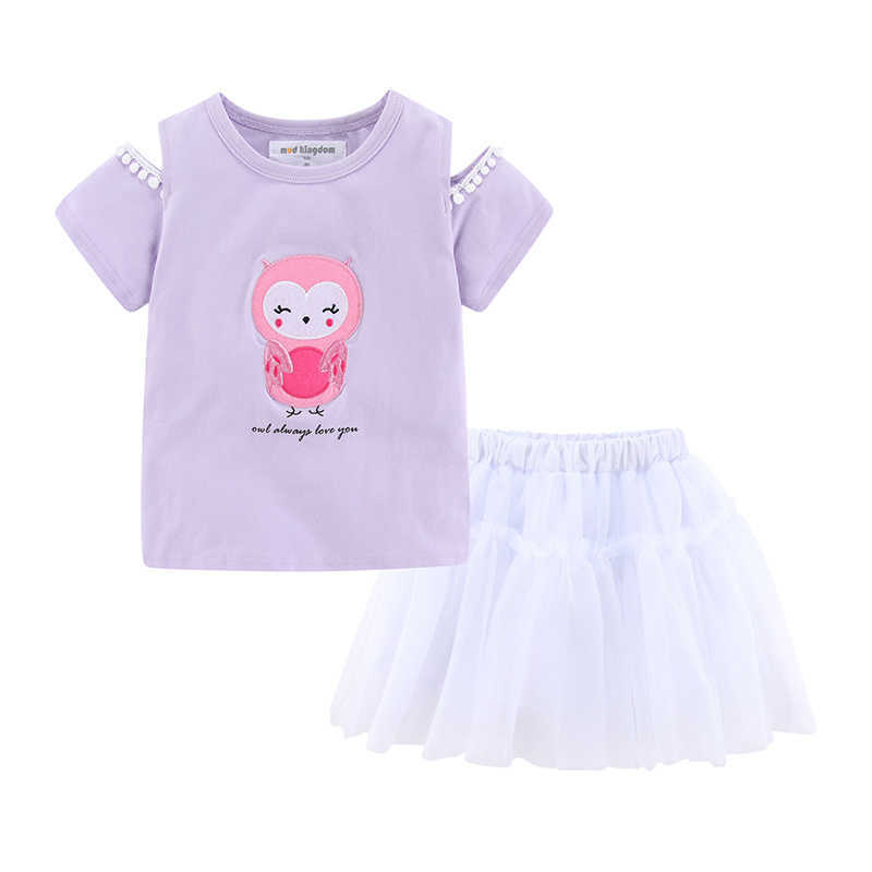 Mudkingdom Cold Shoulder Girl Skirt Set Animal Print Summer Outfits for Girls Cartoon Elephant Kids Clothes 210615