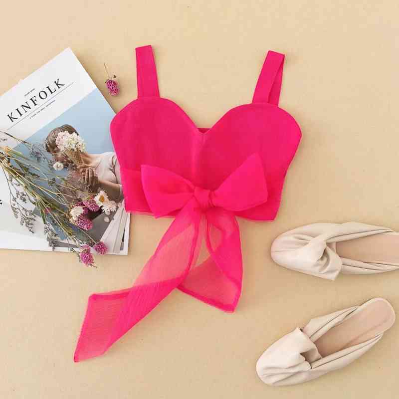 Sexy women pink tank tops summer fashion ladies elegant bow sweet female vintage slim bomb mesh girls chic 210430