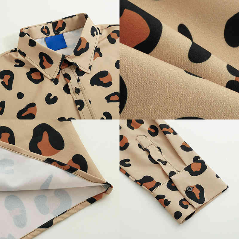 IEFB Spring Leopard Printting Shirt Men's Loose Ins Korean Streetwear Fashion Long Sleeve Lapel Shirts Clothing 9Y6974 210524