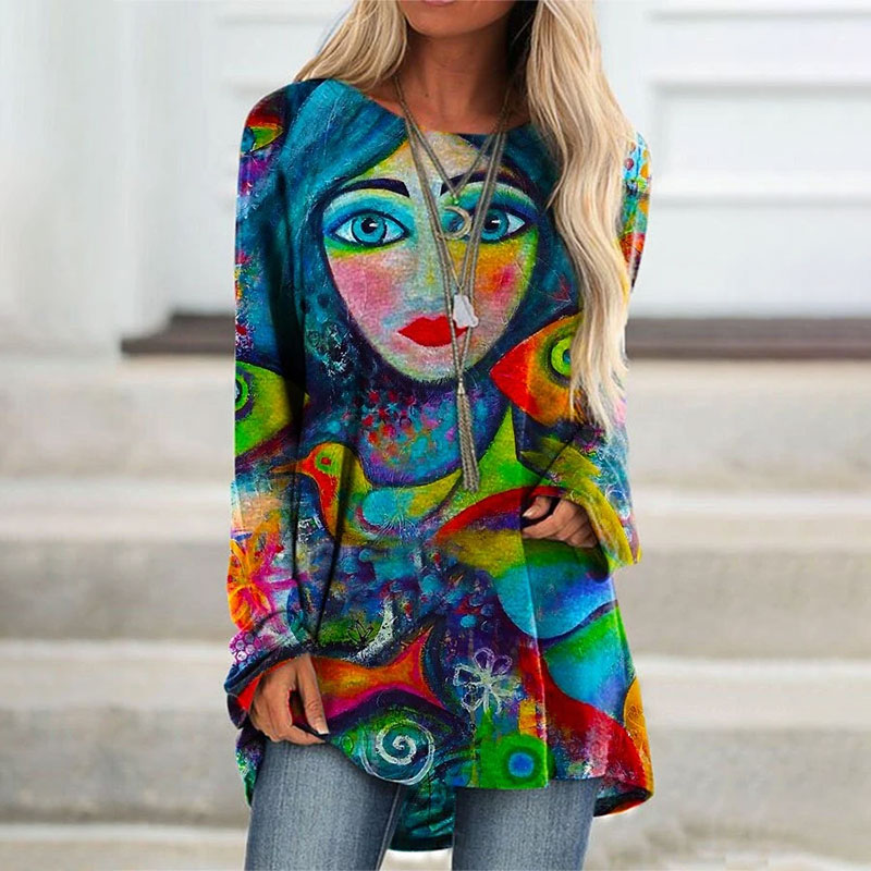 Autumn Womens Casual Tops Abstract Face Print T-shirt Halloween O Neck Full Sleeves Loose Long T-shirt, Painting
Autumn Womens Casual Tops Abstract Face Print T-shirt Halloween O Neck Full Sleeves Loose Long T-shirt, Painting