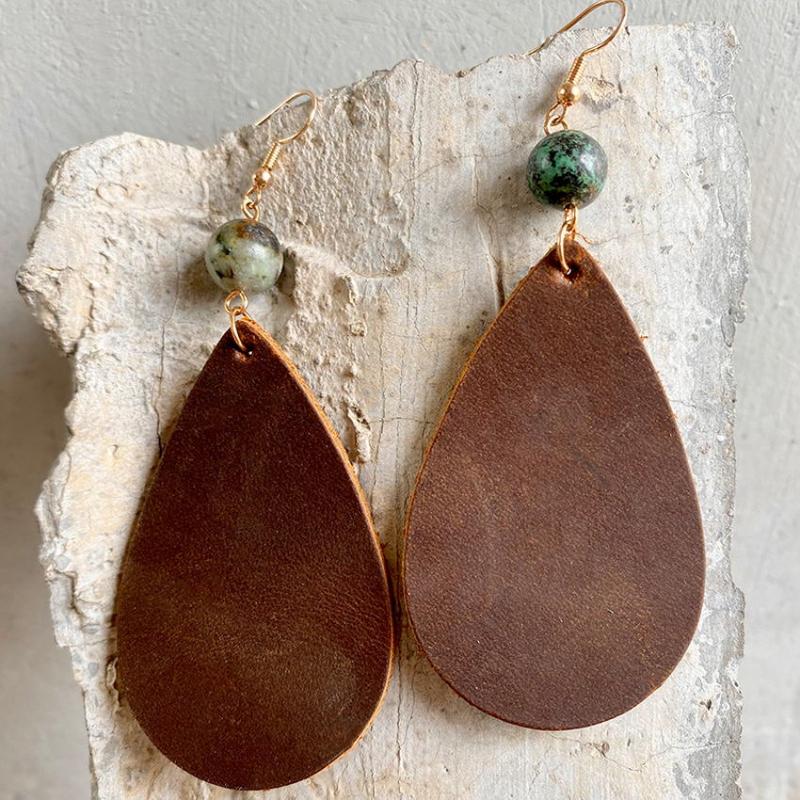 Dangle & Chandelier Natural Stone Beaded Genuine Cowhide Leather Earrings For Cowgirl Teardrop Jewelry Wholesale, Silver
Dangle & Chandelier Natural Stone Beaded Genuine Cowhide Leather Earrings For Cowgirl Teardrop Jewelry Wholesale, Silver