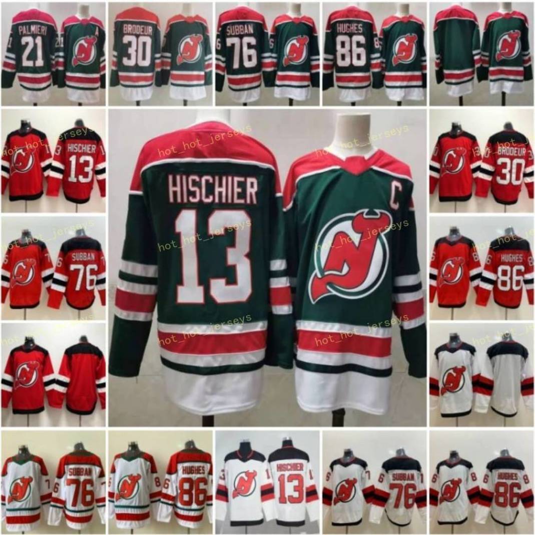 2021 Reverse Retro Green 13 Nico Hischier New Jersey Devils 76 PK Subban 86 Jack Hughes 30 Martin Brodeur 21 Kyle Palmieri Red White Stitch, Black;red
2021 Reverse Retro Green 13 Nico Hischier New Jersey Devils 76 PK Subban 86 Jack Hughes 30 Martin Brodeur 21 Kyle Palmieri Red White Stitch, Black;red