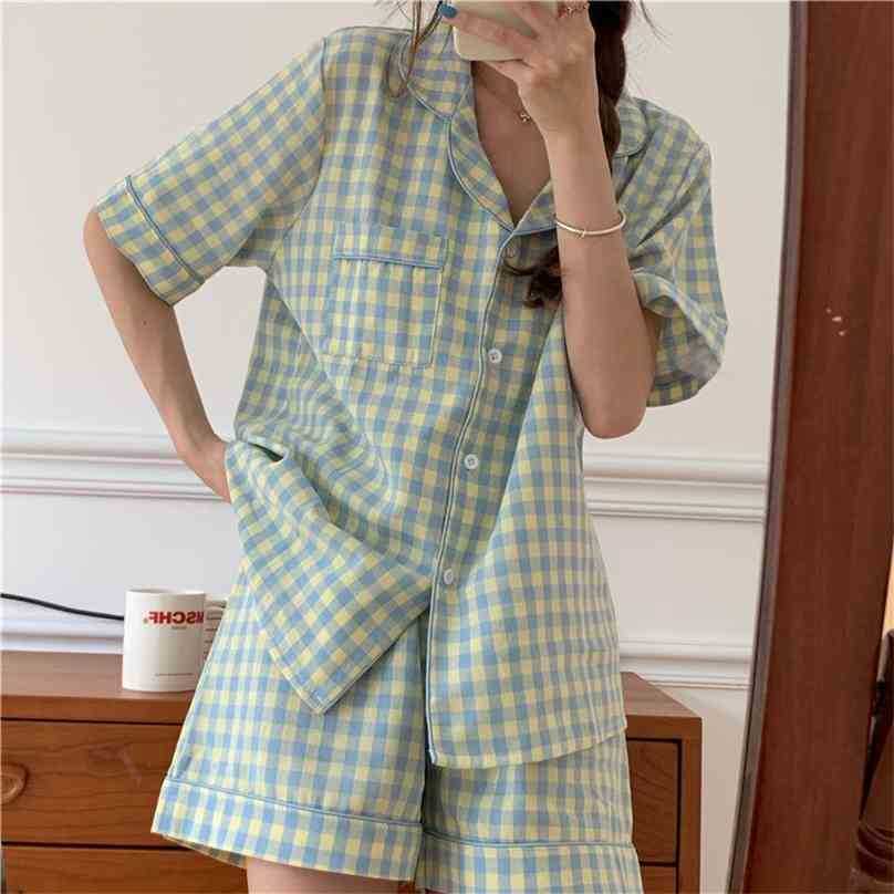 Women Cotton Pajamas Plaid Two Piece Suits Short Stylish Soft Sleepwear Female Femme Home Chic Loose Sets 210525, Purple
Women Cotton Pajamas Plaid Two Piece Suits Short Stylish Soft Sleepwear Female Femme Home Chic Loose Sets 210525, Purple