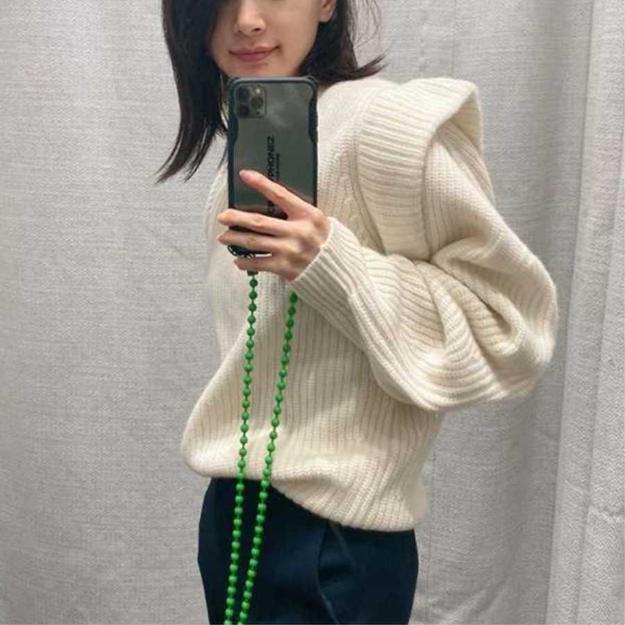 Office Lady Elegant Casual Style White Women Sweater Sweet Butterfly Sleeve Ruffles Solid Simple Winter Clothes 211011Z